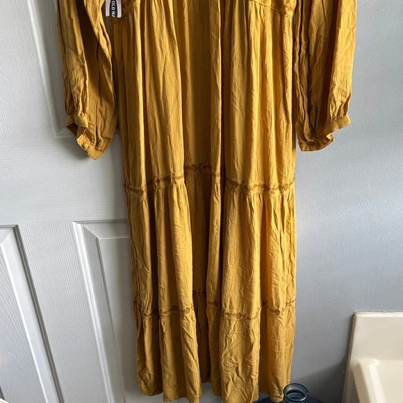 Old Navy Mustard Yellow Long Sleeve Embroidered Tiered Dress - Picture 6 of 8